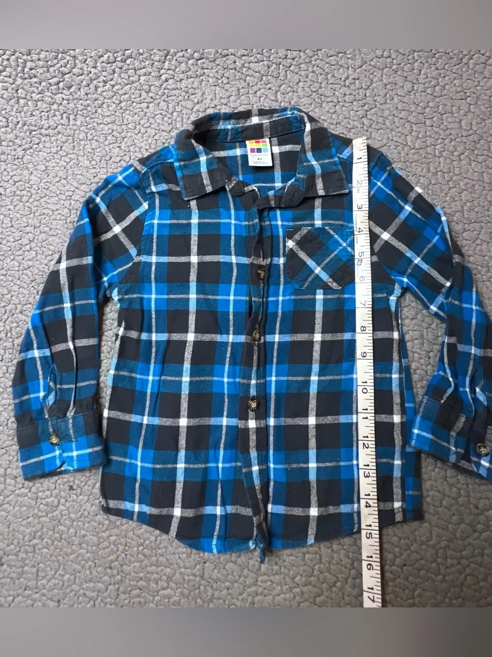 Healthtex Boys 4T Blue Black White Plaid Pockets Cotton Button-Up Shirt